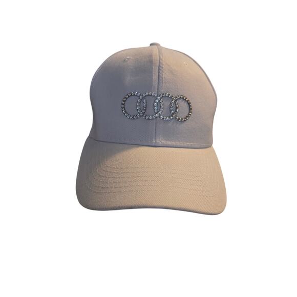 Tan Accessories - Blingy Woman's White Audi Strip Back‎ Baseball Cap EUC